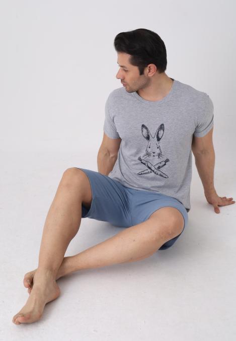 Pijama barbat cu maneca scurta si pantaloni 3/4, culoare gri , Engros